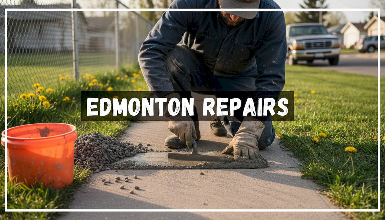 Contractor repairing residential Edmonton sidewalk slab