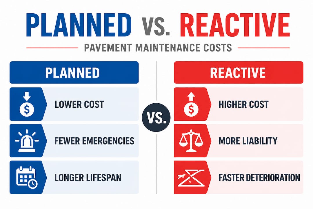 Infographic comparing planned and reactive pavement costs