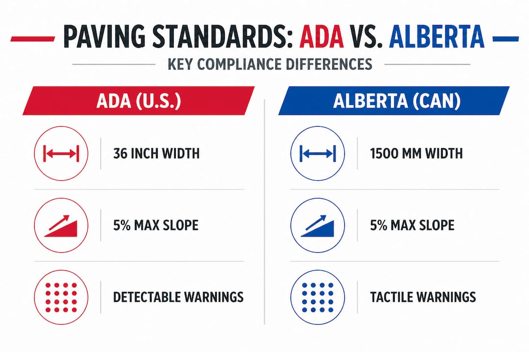 Infographic comparing ADA and Alberta paving standards