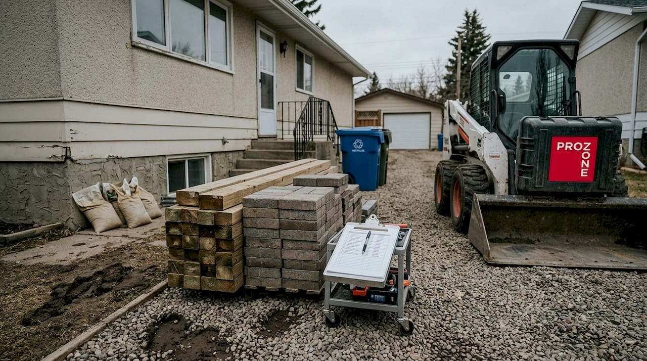 Contractor selecting materials for landscaping steps