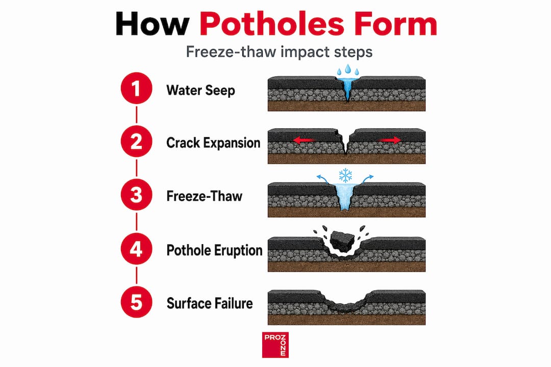 Infographic showing Edmonton pothole formation steps
