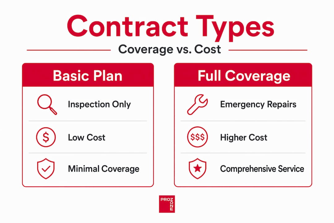 Infographic compares maintenance contract types and coverage