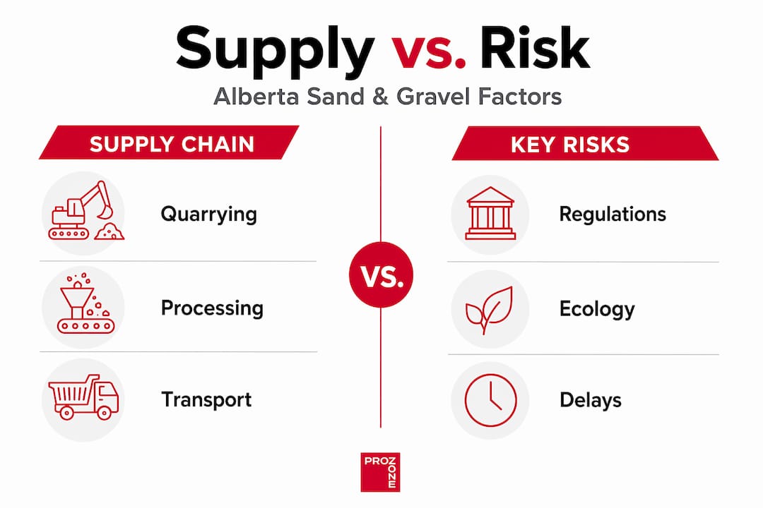 Infographic comparing sand and gravel supply steps and risks
