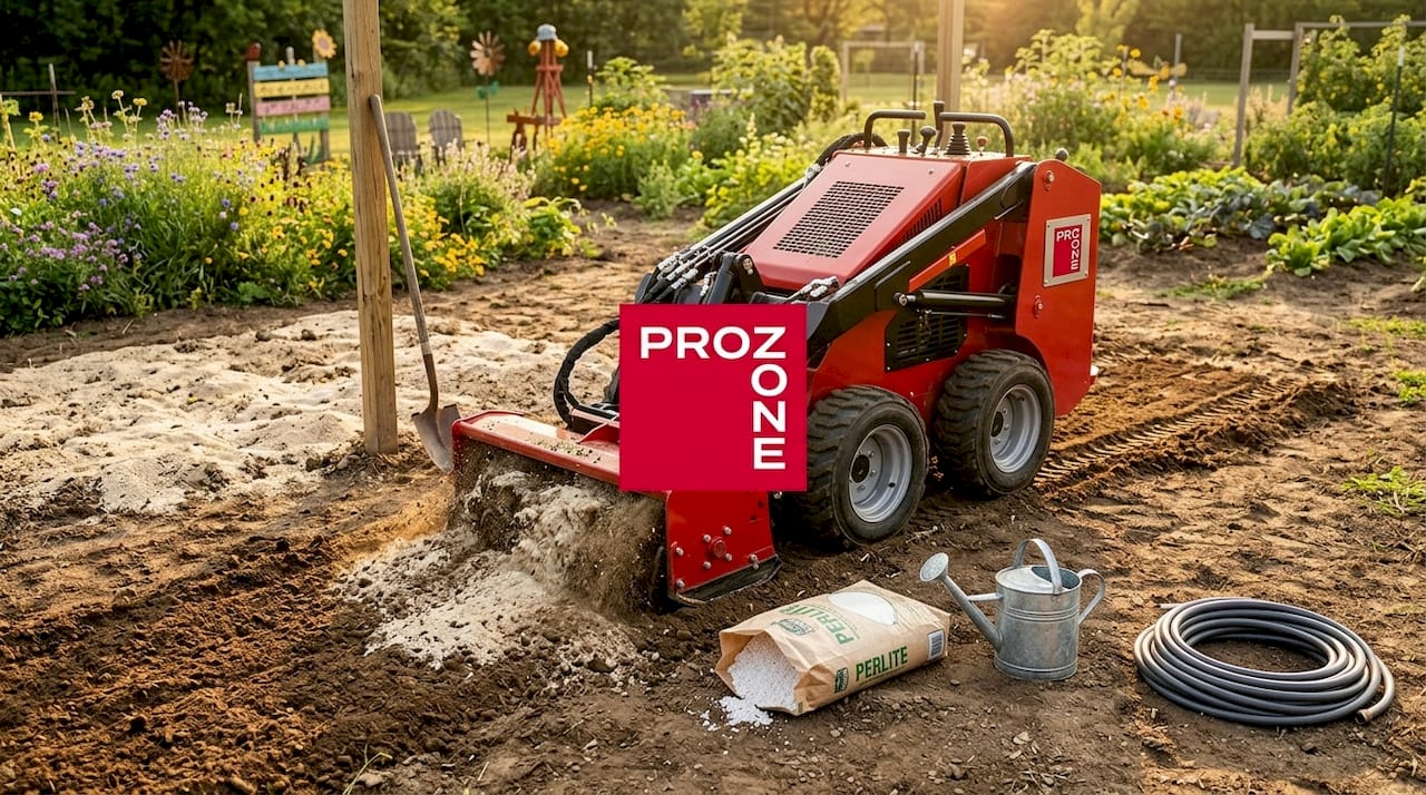 Gardener mixing sand and compost into clay soil