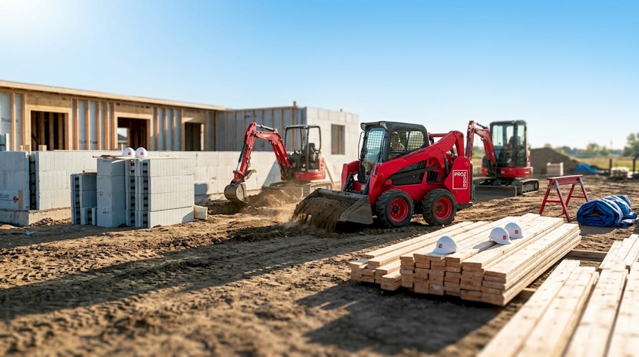 Superintendent reviews engineered wood and ICF site