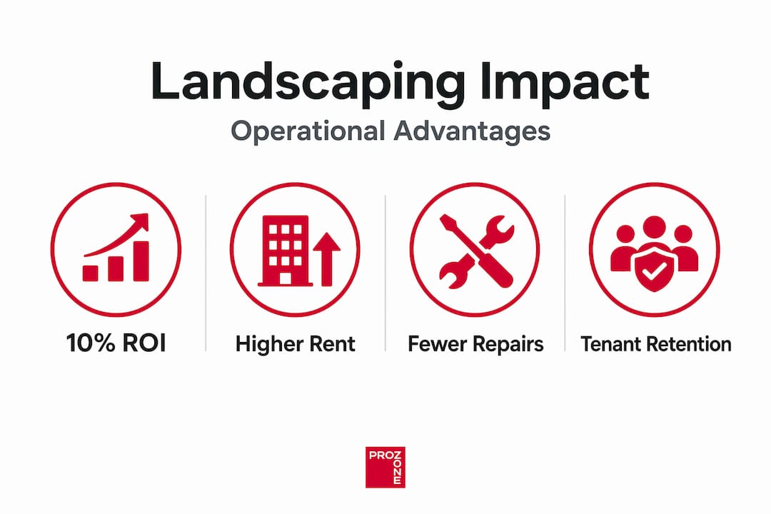Infographic showing key commercial landscaping benefits
