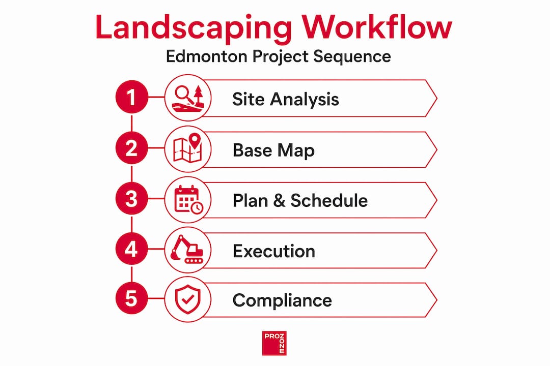 Edmonton landscaping workflow steps infographic