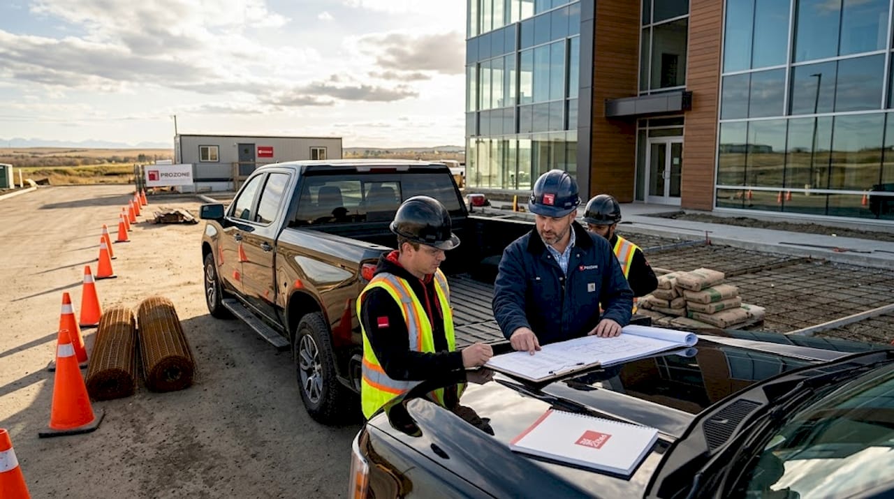 Project manager and team reviewing supply list