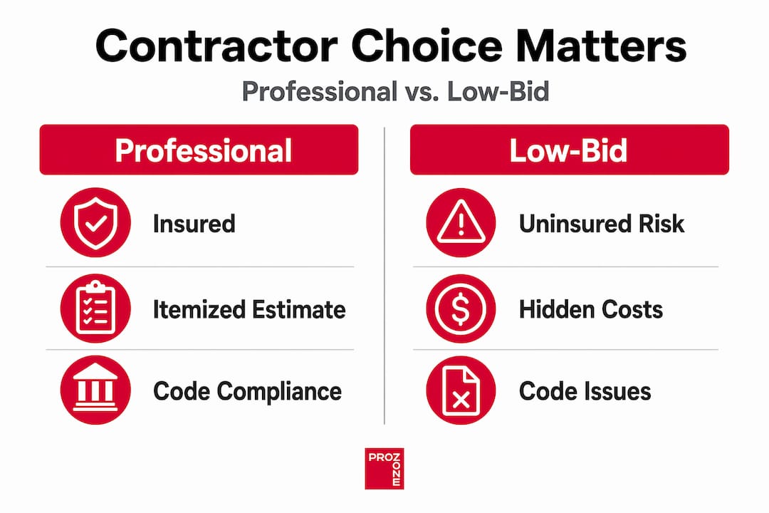 Infographic comparing professional and low-bid contractors