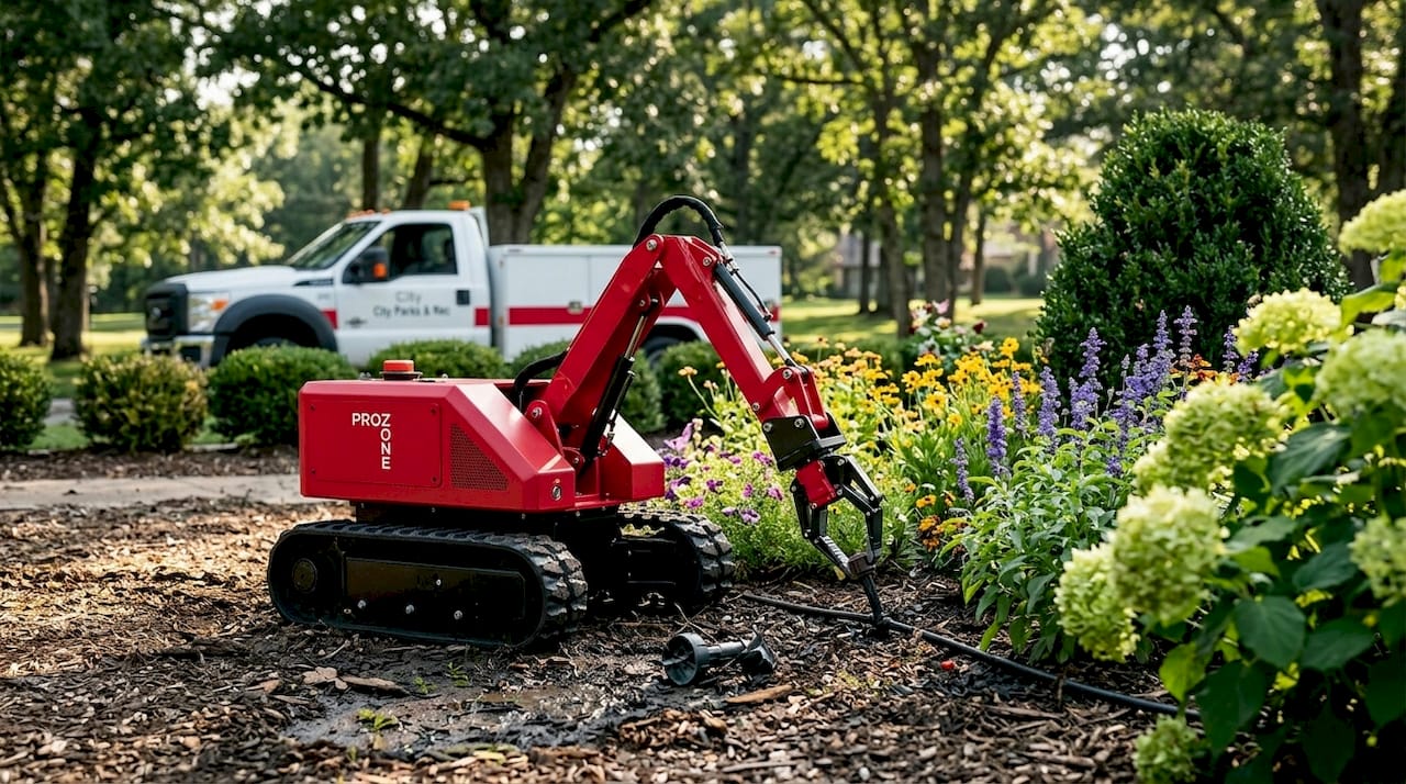 Maintenance worker repairing park irrigation