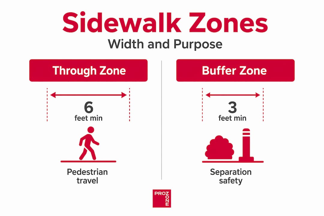 Infographic comparing sidewalk through and buffer zones