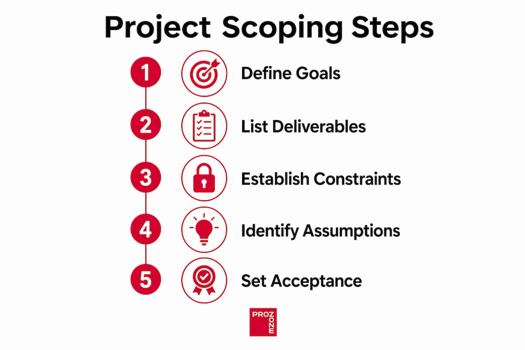 Infographic illustrating five key project scoping steps