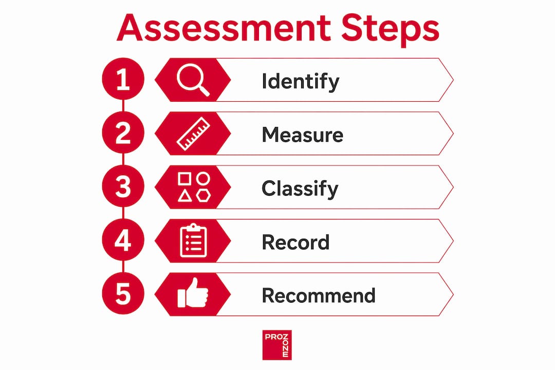 Infographic with five-step pavement damage assessment process