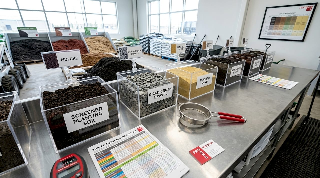 Various soil and aggregate samples for landscaping