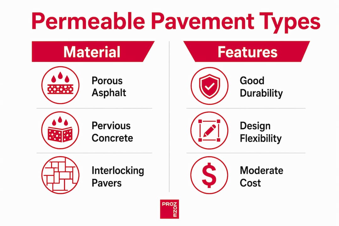 Infographic comparing three permeable pavement types