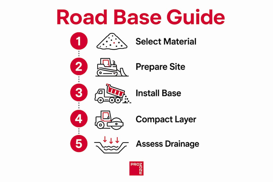 Infographic illustrating road base installation steps
