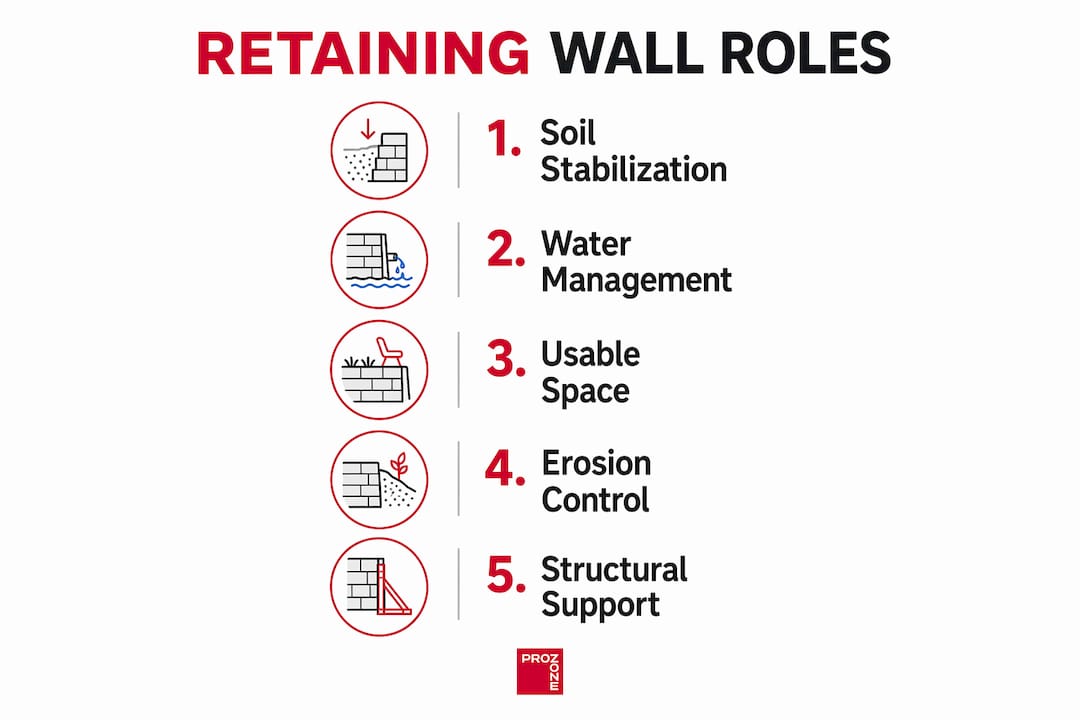 Infographic illustrating retaining wall key roles