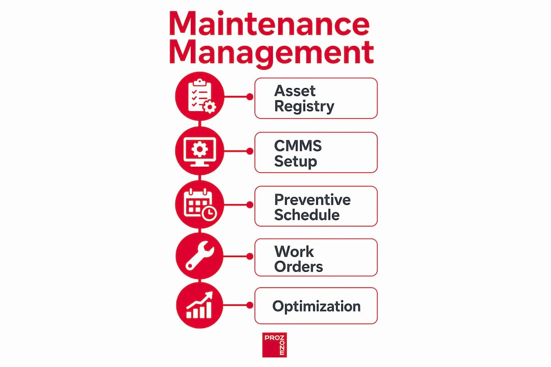 Infographic outlining facility maintenance management steps