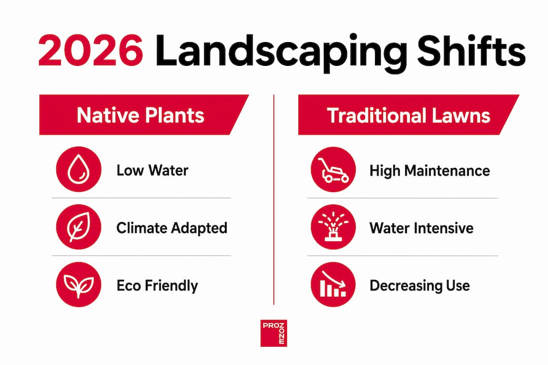 Infographic comparing native plants and traditional lawns
