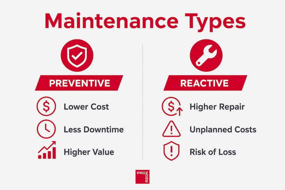 Infographic comparing preventive and reactive maintenance