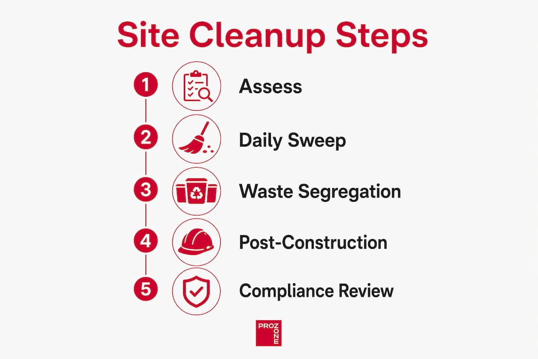 Infographic illustrating construction site cleanup steps