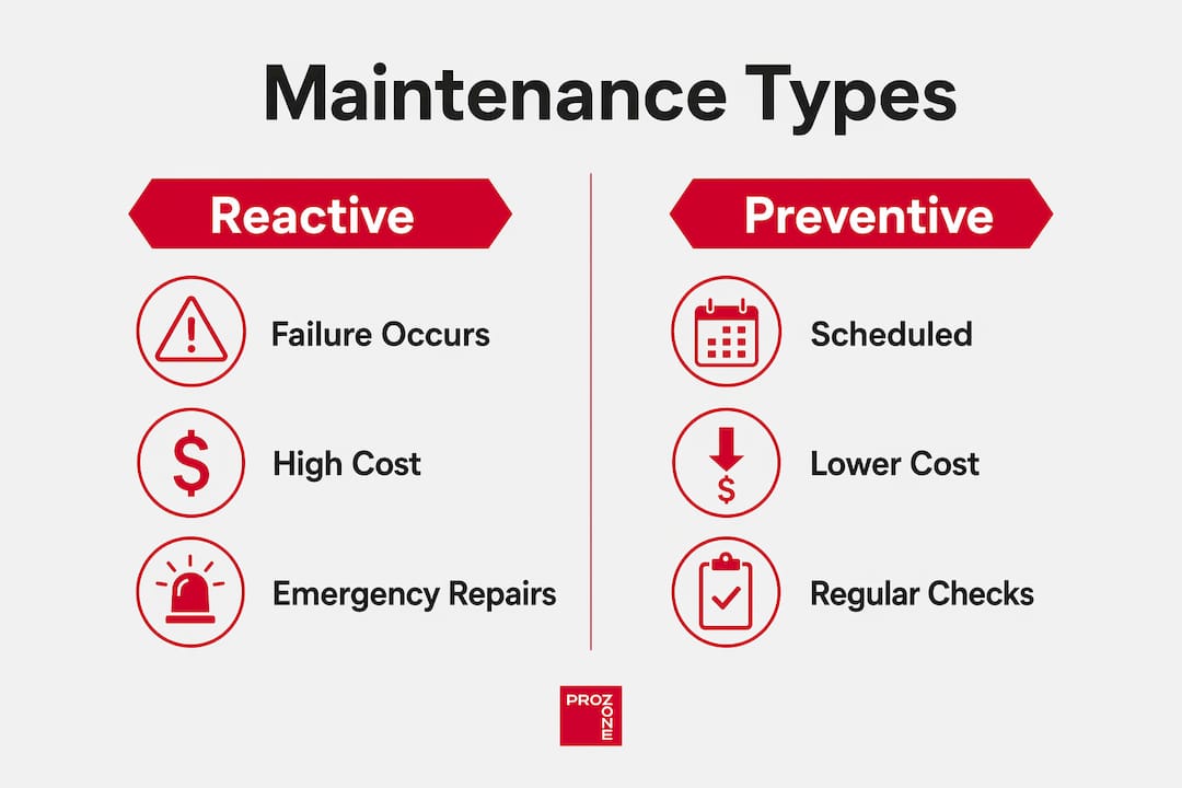 Infographic comparing reactive and preventive property maintenance types