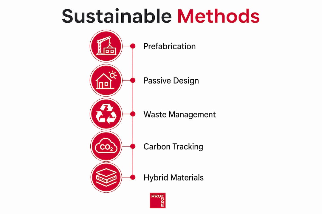 Infographic illustrating sustainable construction methods