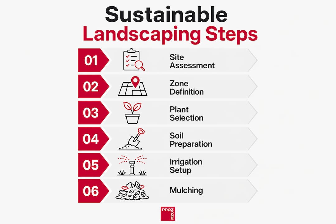 Infographic showing sustainable landscaping steps for Edmonton properties