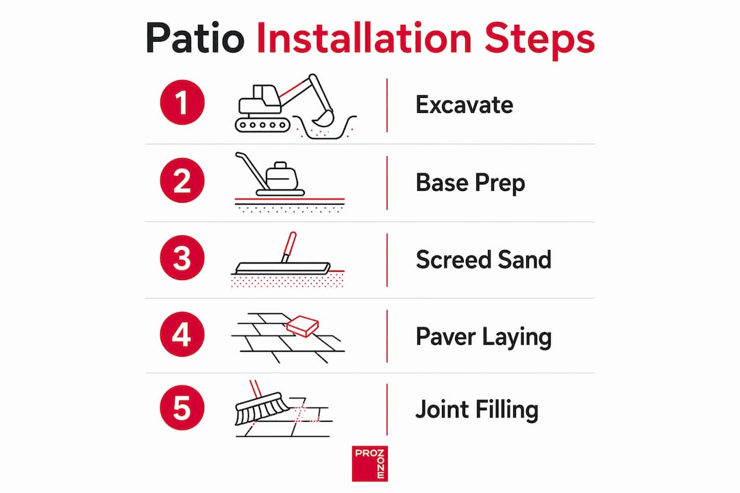 Infographic illustrating patio installation steps