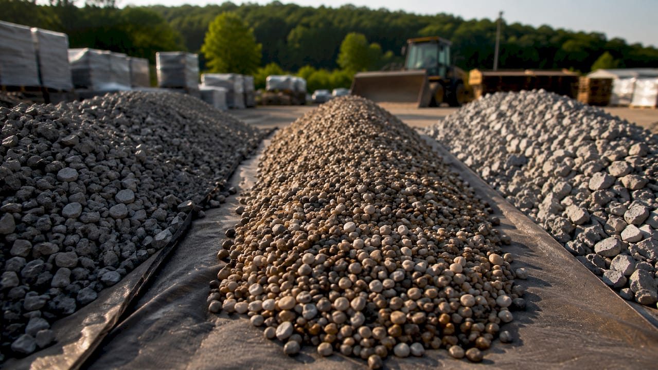 Three distinct gravel types outdoors