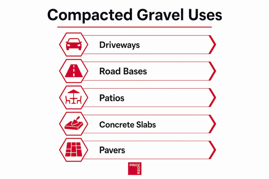 Infographic showing main uses of compacted gravel