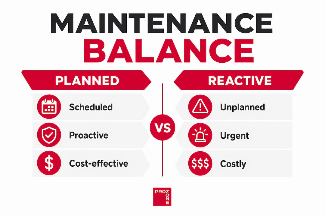 Infographic comparing planned versus reactive maintenance