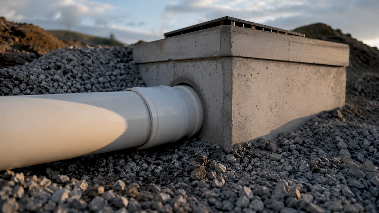 Stormwater pipe and catch basin components close-up