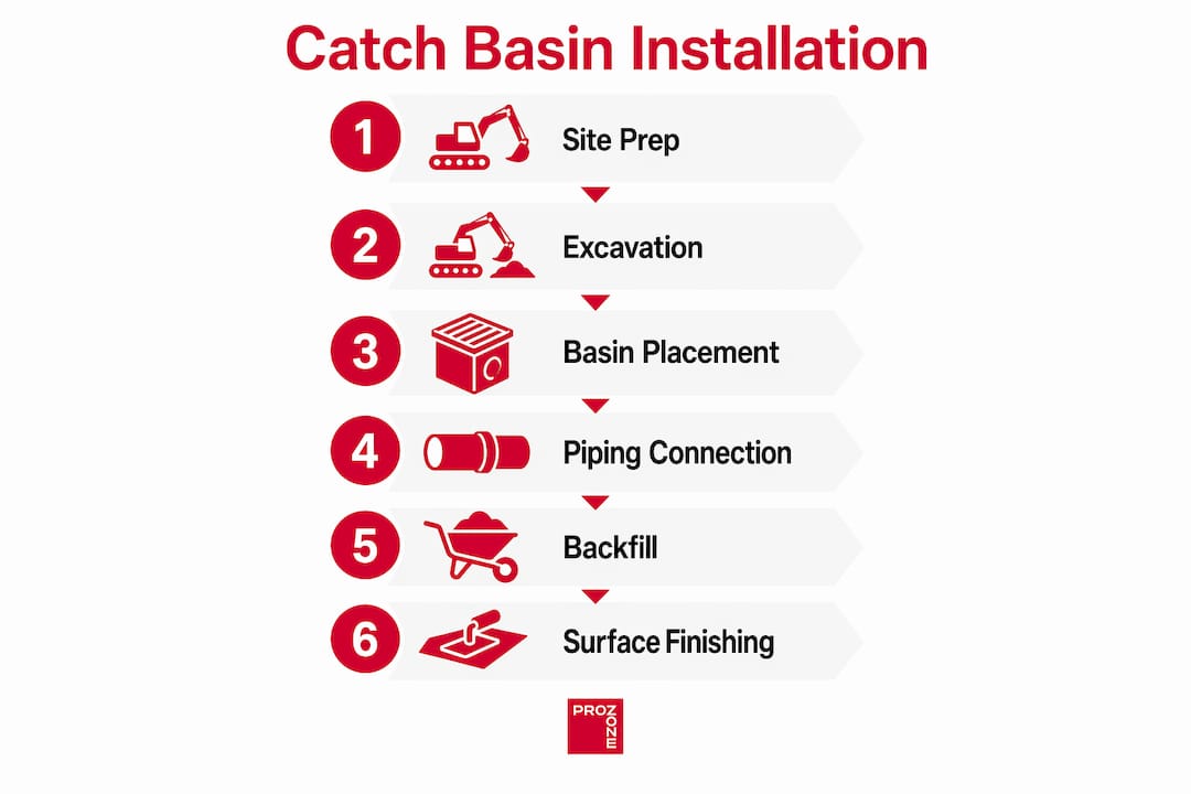 Infographic outlining catch basin installation steps