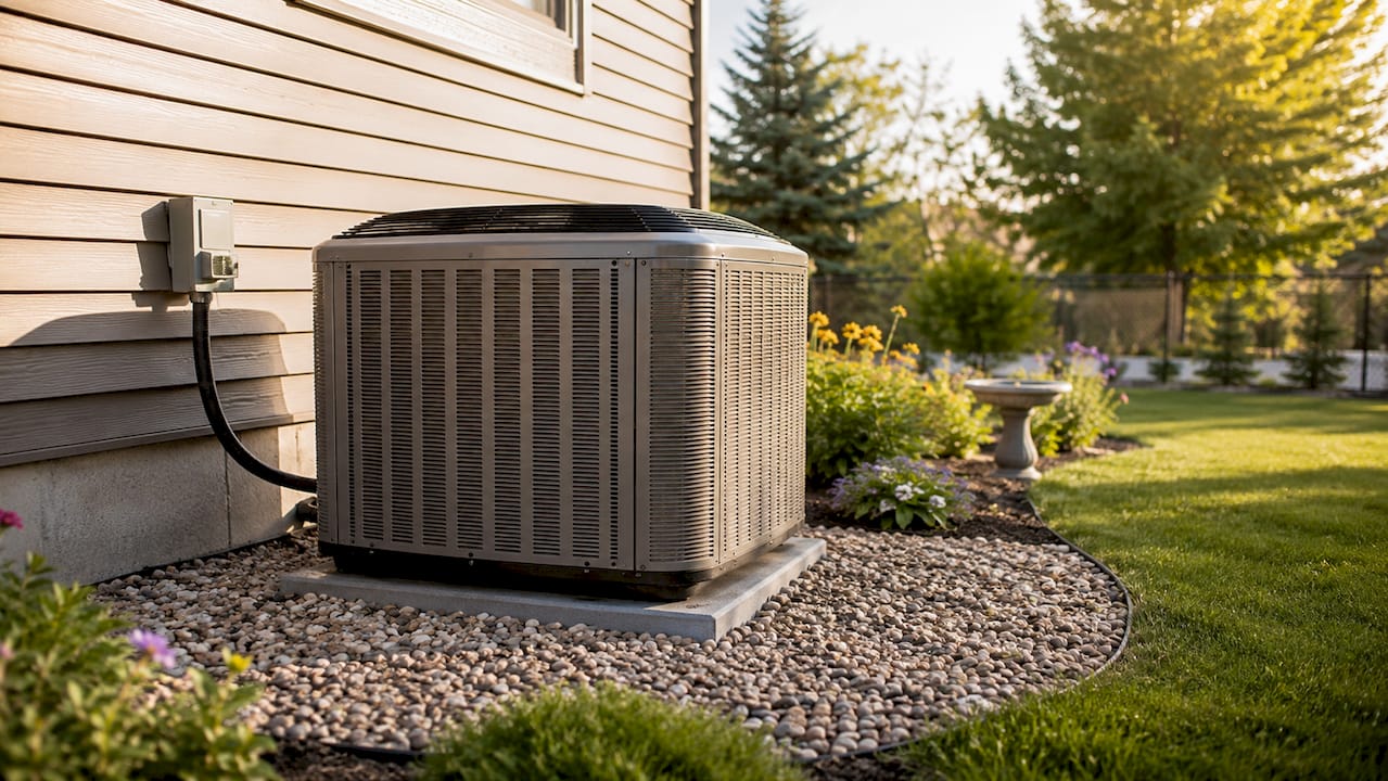 Central air conditioning unit outside home