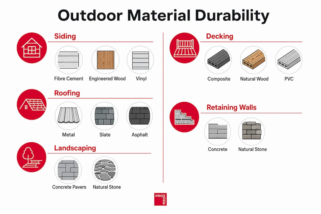 Infographic comparing outdoor material durability categories