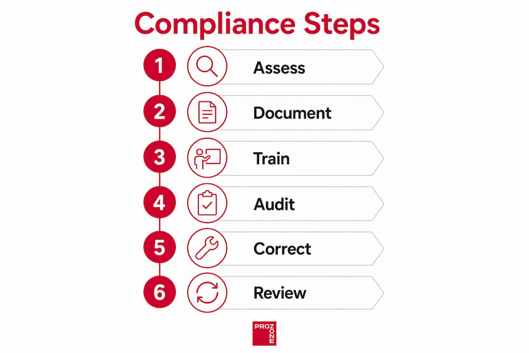 Infographic illustrating compliance steps in construction