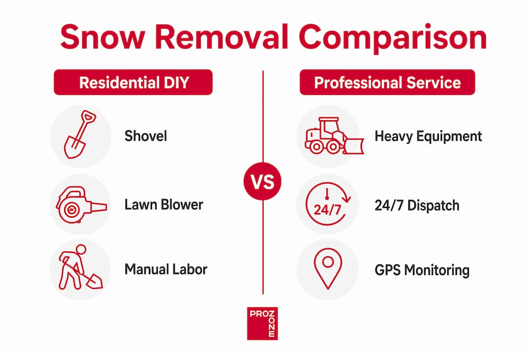 Infographic comparing residential DIY and professional snow removal services