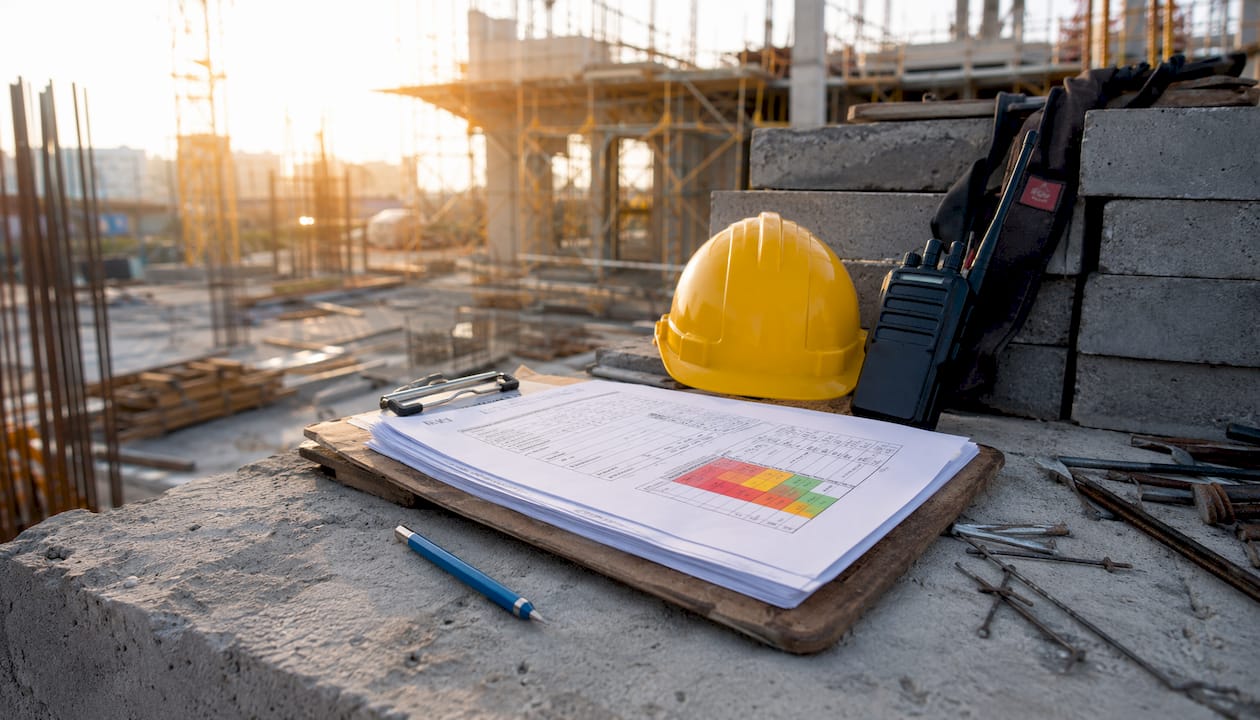 Construction site hazard assessment clipboard and tools
