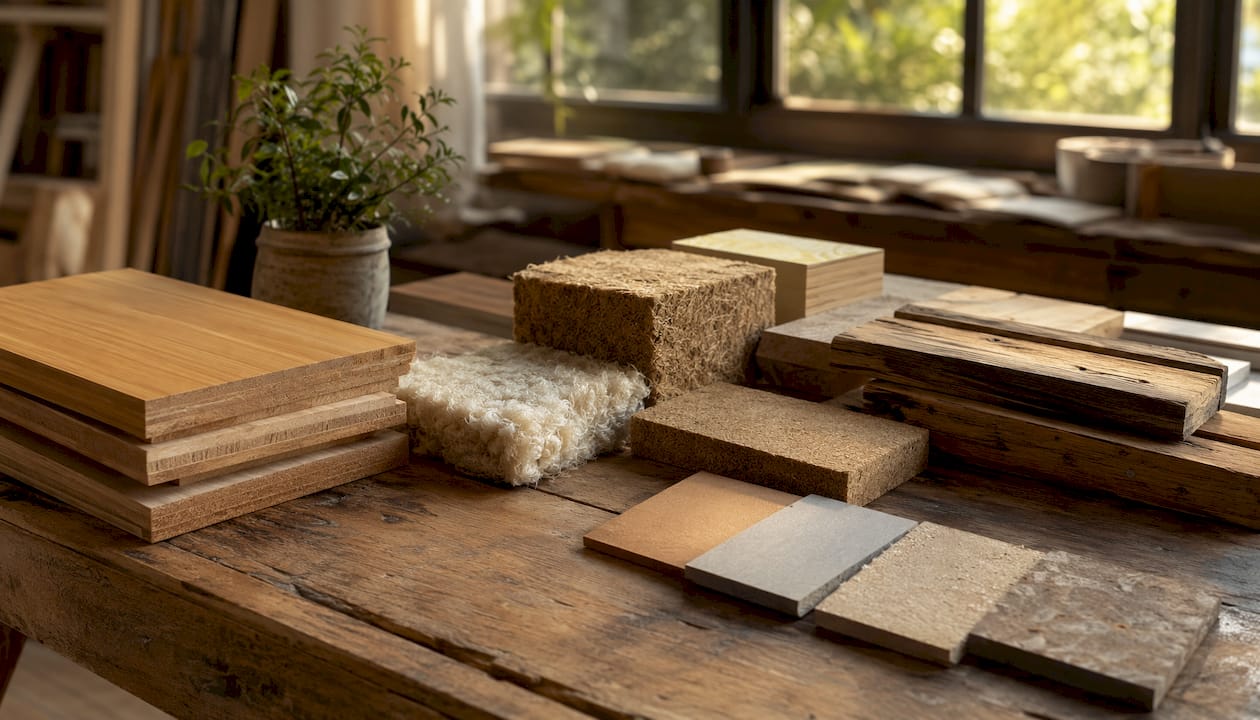 Close-up of sustainable construction materials samples