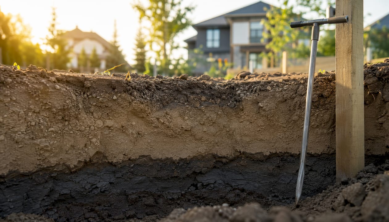 Soil layers exposed at Edmonton lot cross-section