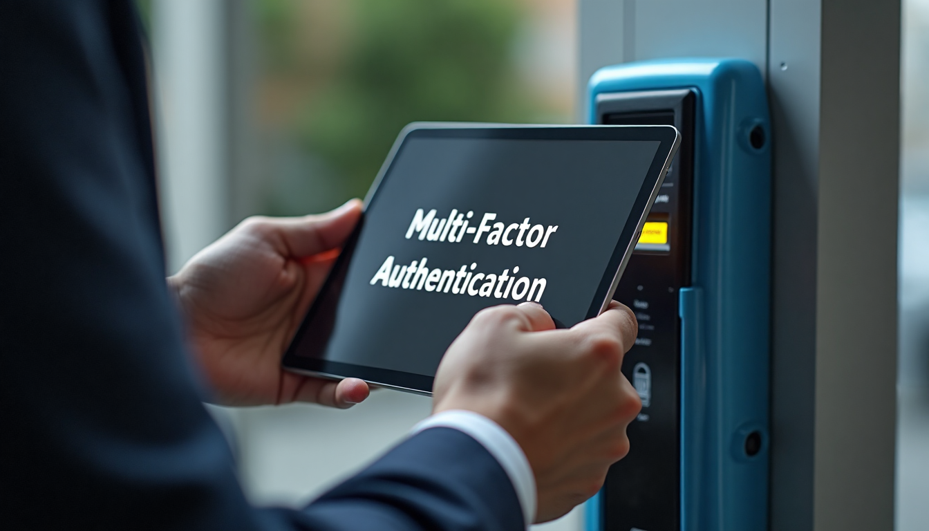 Facility manager uses biometric authentication on tablet entry