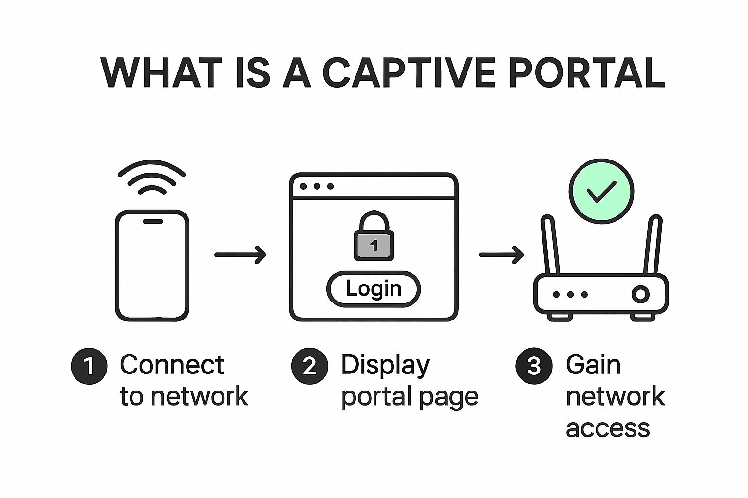 Infographic explaining what a captive portal is and how it works