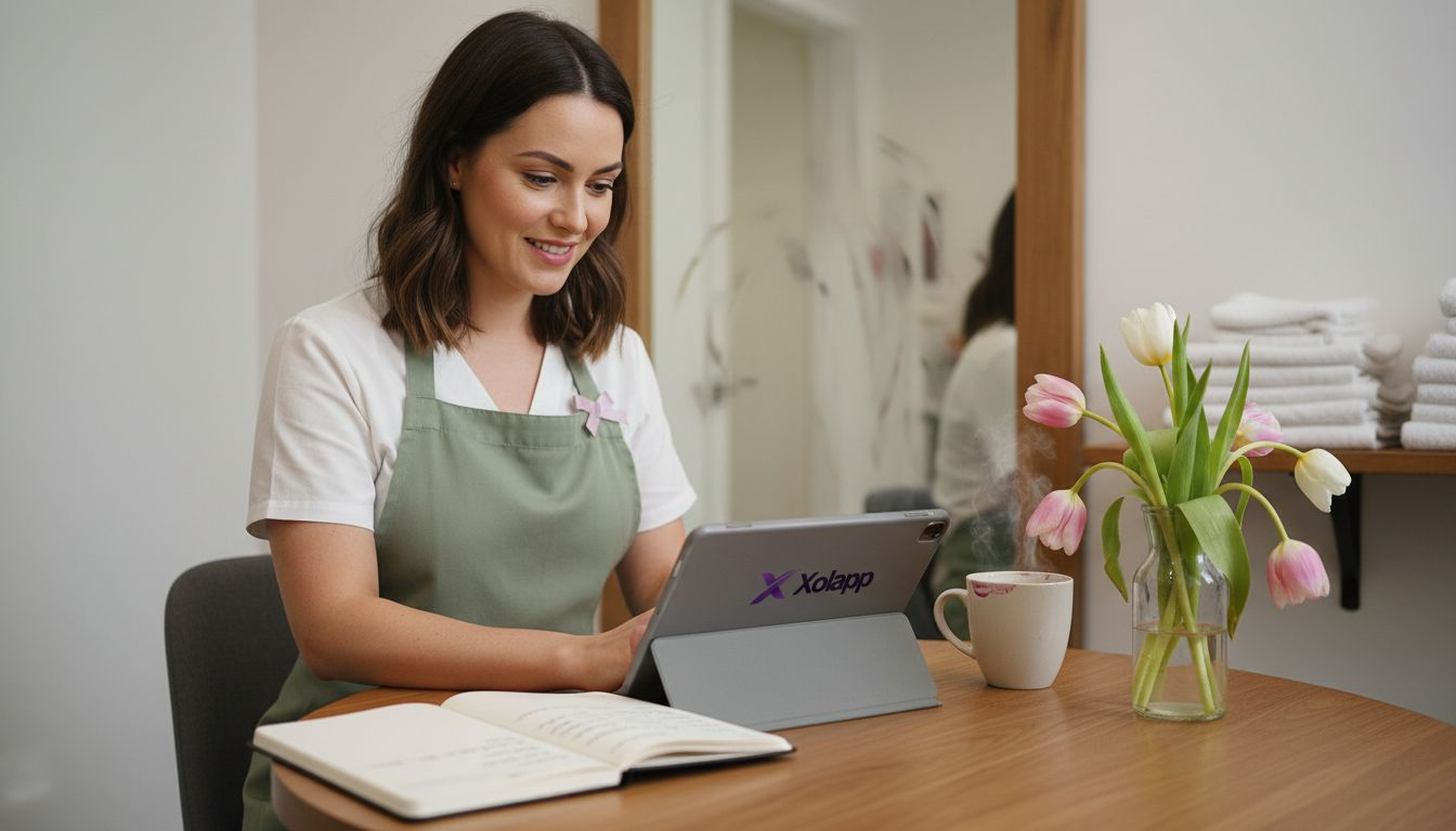 Beauty employee updating client profile after consultation