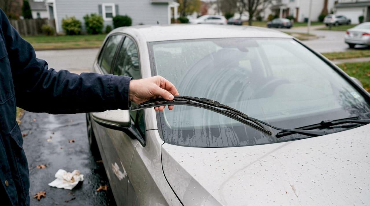 Worn wiper blade showing visible cracks