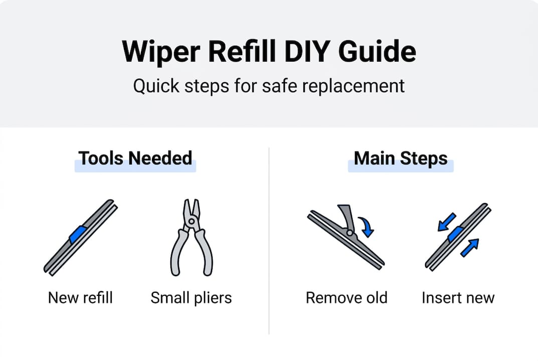 Infographic showing main steps for replacing wiper refills