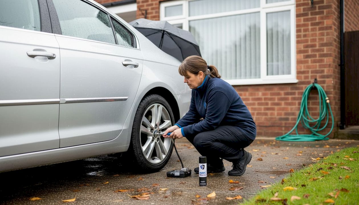 Checking tyre pressure for winter car prep