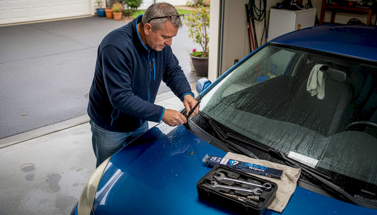 Replacing wiper blades in wet weather