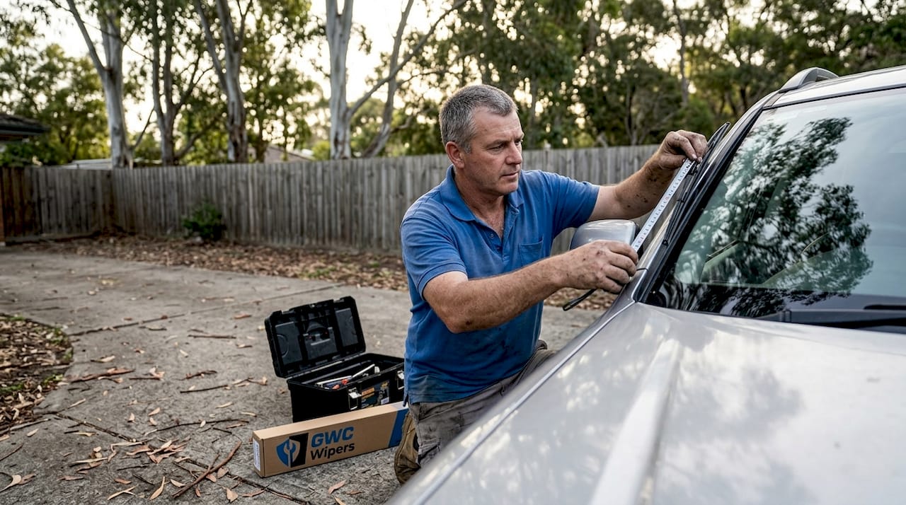 Man measuring wiper blade with tape measure