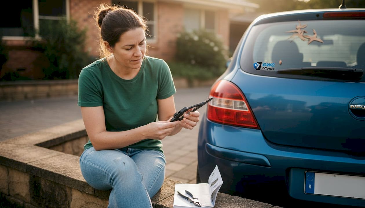 Woman checking wiper blade connector type